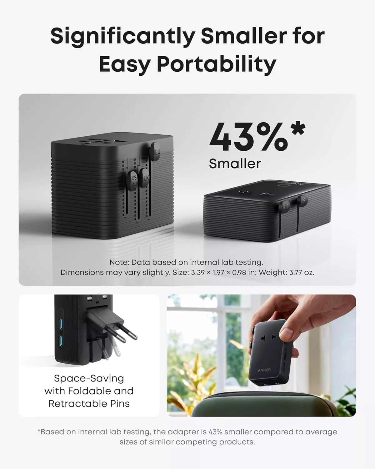 Polnilnik Anker Nano Travel, 20W, 3A, 2 x USB-A - 2 x USB-C, Črn A9215H11