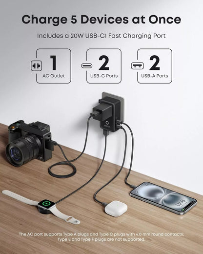 Polnilnik Anker Nano Travel, 20W, 3A, 2 x USB-A - 2 x USB-C, Črn A9215H11