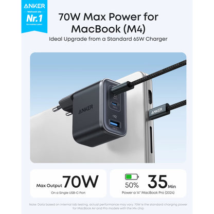 Polnilnik Anker Nano, 70W, 3.5A, 1 x USB-A - 2 x USB-C, Črn A121AL11