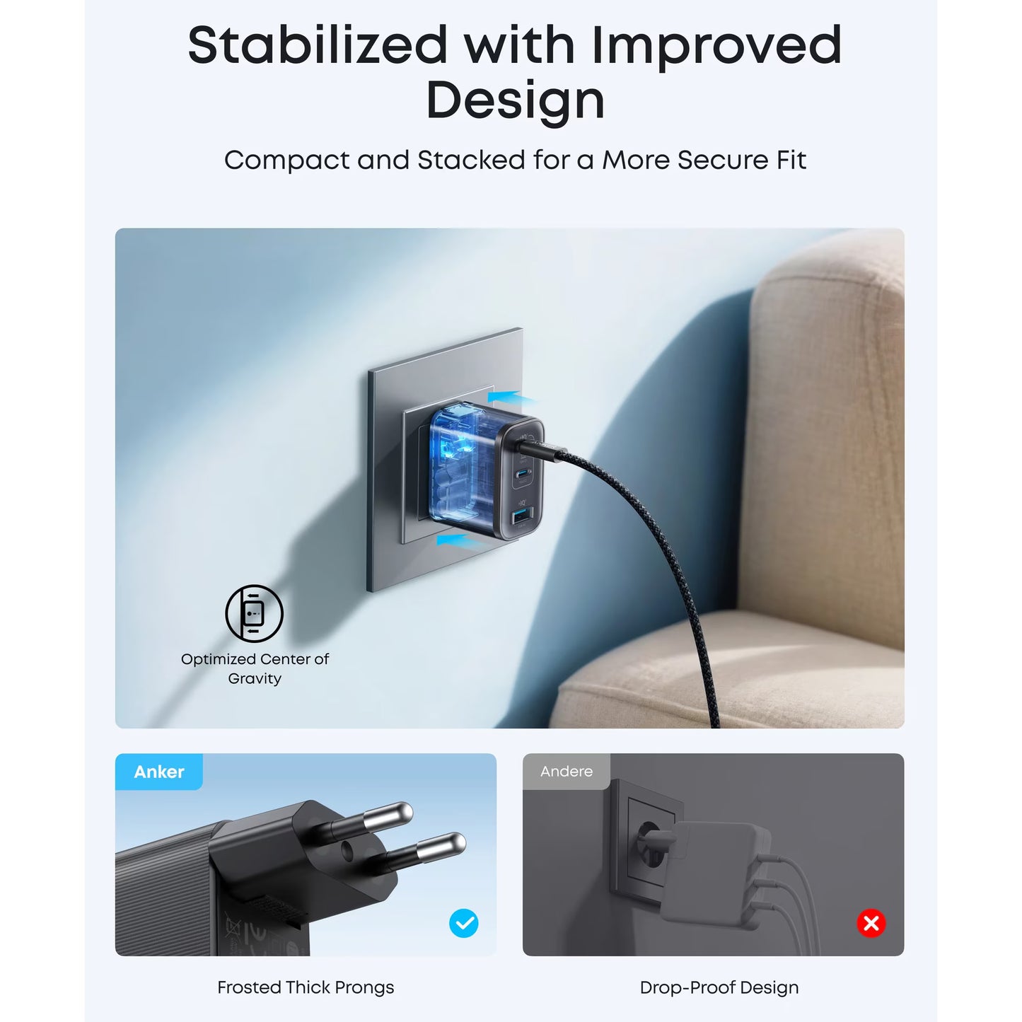 Polnilnik Anker Nano, 70W, 3.5A, 1 x USB-A - 2 x USB-C, Črn A121AL11