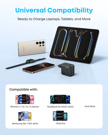 Omrežni polnilec Anker Zolo, 70W, 1 x USB-A - 3 x USB-C, Črn A121CG11