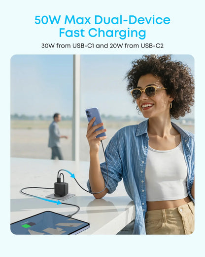 Anker Zolo Wall Charger, 50W, 3A, 2 x USB-A - 2 x USB-C, White