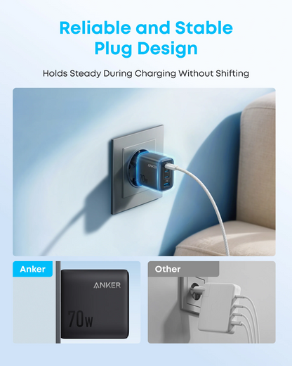 Omrežni polnilec Anker Zolo, 70W, 1 x USB-A - 3 x USB-C, Črn A121CG11