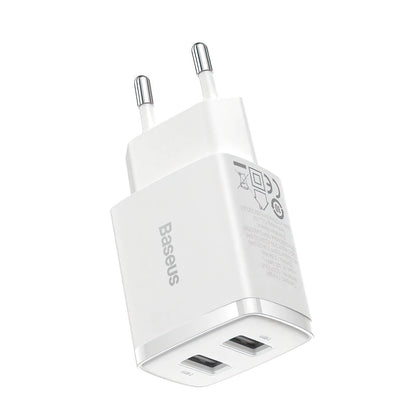 Polnilnik Baseus Compact, 10.5W, 2.1A, 2 x USB-A, Bel CCXJ010202