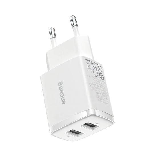 Polnilnik Baseus Compact, 10.5W, 2.1A, 2 x USB-A, Bel CCXJ010202