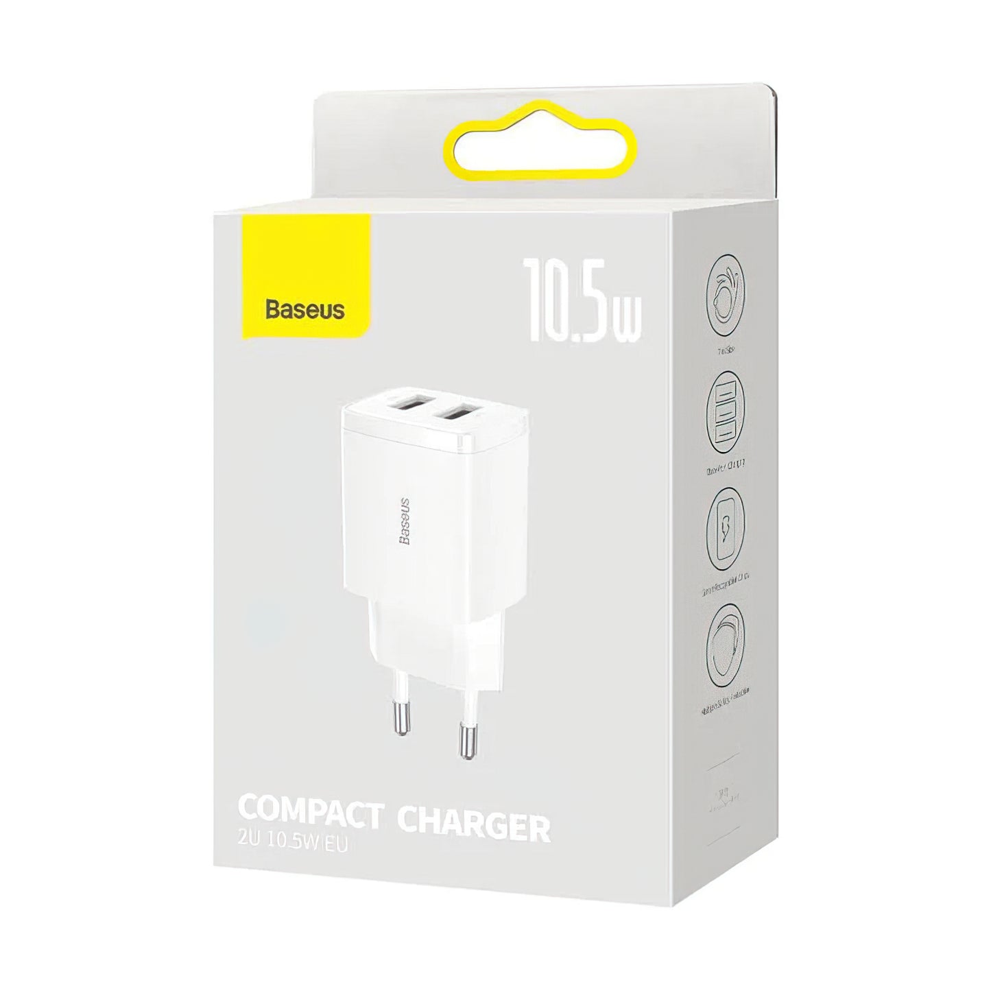 Polnilnik Baseus Compact, 10.5W, 2.1A, 2 x USB-A, Bel CCXJ010202