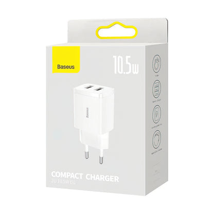 Polnilnik Baseus Compact, 10.5W, 2.1A, 2 x USB-A, Bel CCXJ010202
