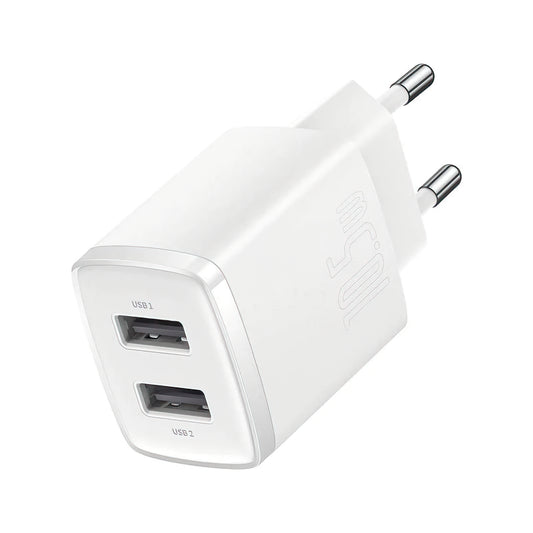 Polnilnik Baseus Compact, 10.5W, 2.1A, 2 x USB-A, Bel CCXJ010202