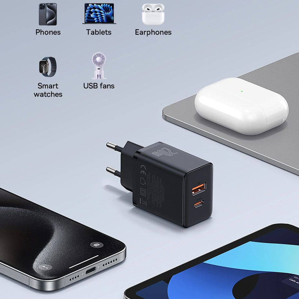Polnilnik Baseus Cube, 20W, 3A, 1 x USB-A - 1 x USB-C, Črn P10111403113-00