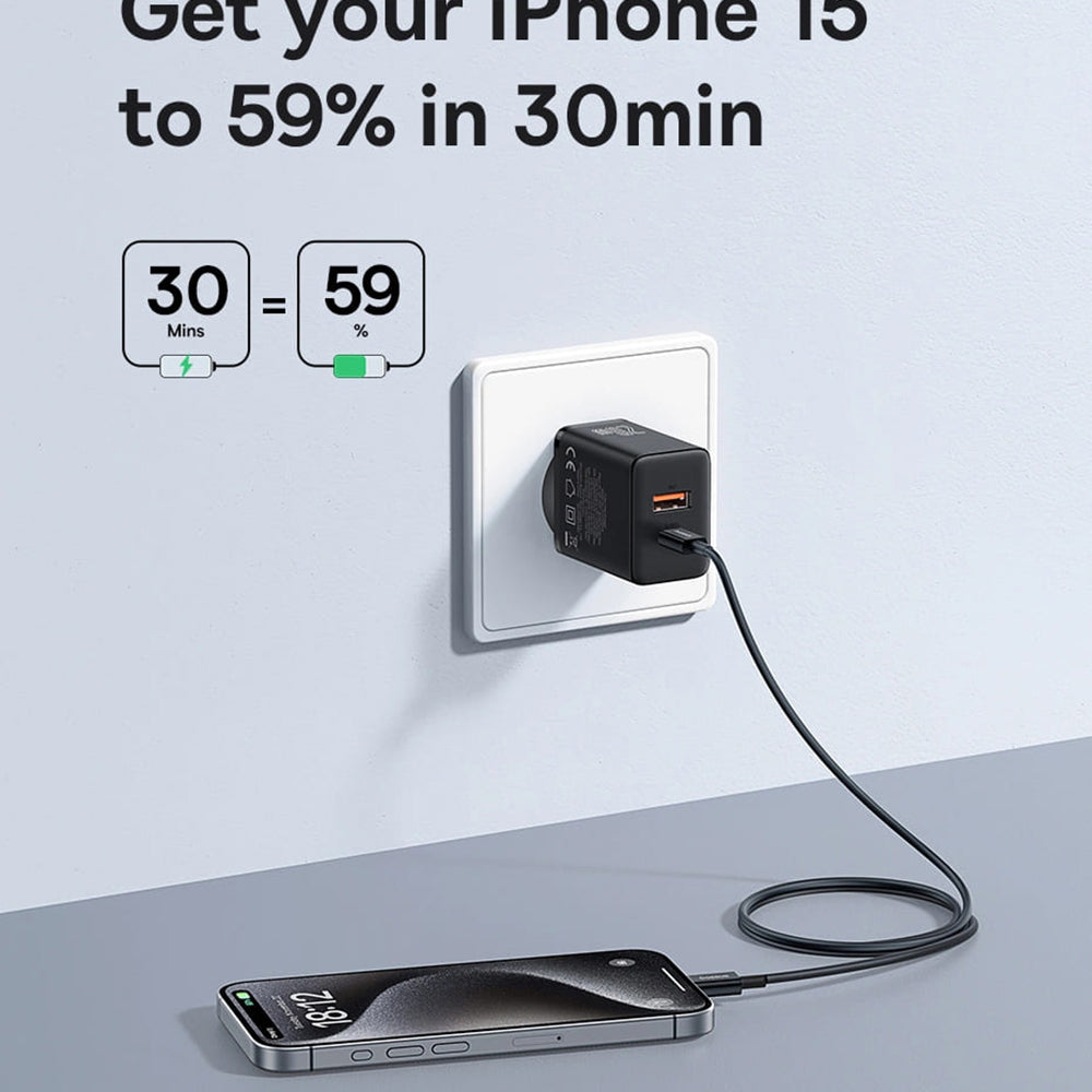 Polnilnik Baseus Cube, 20W, 3A, 1 x USB-A - 1 x USB-C, Bel P10111403213-00