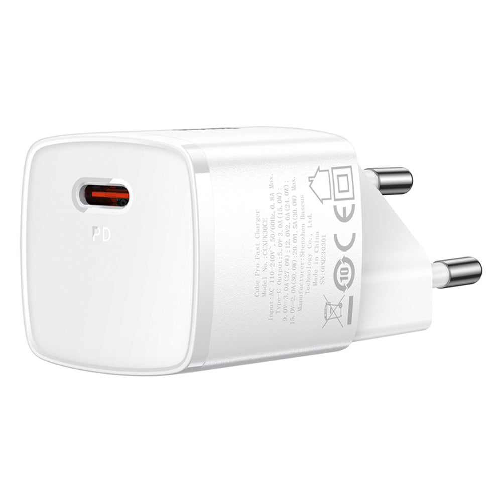 Polnilnik Baseus Cube Pro, 30W, 3A, 1 x USB-C, Bel CCXF000302