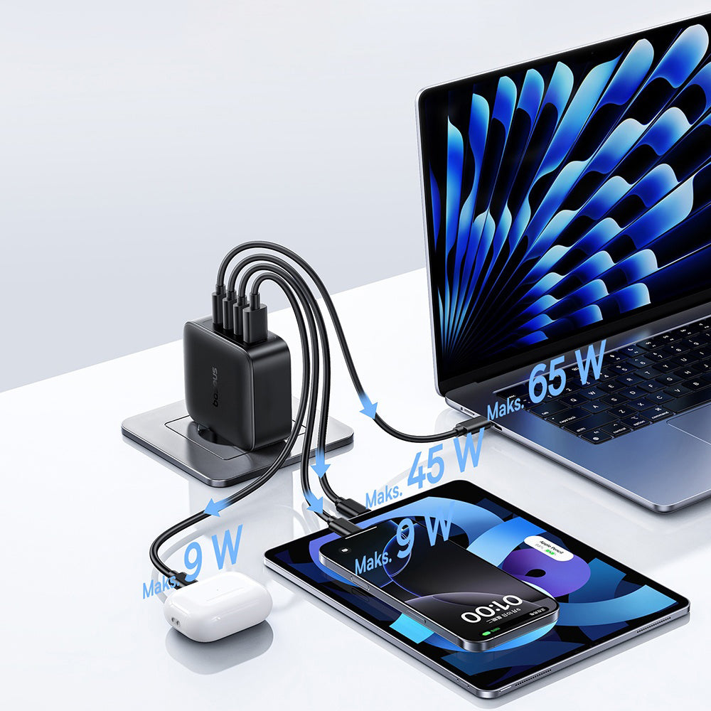 Polnilnik Baseus EnerFill FH11, 140W, 5A, 1 x USB-A - 3 x USB-C, črn E0121J00