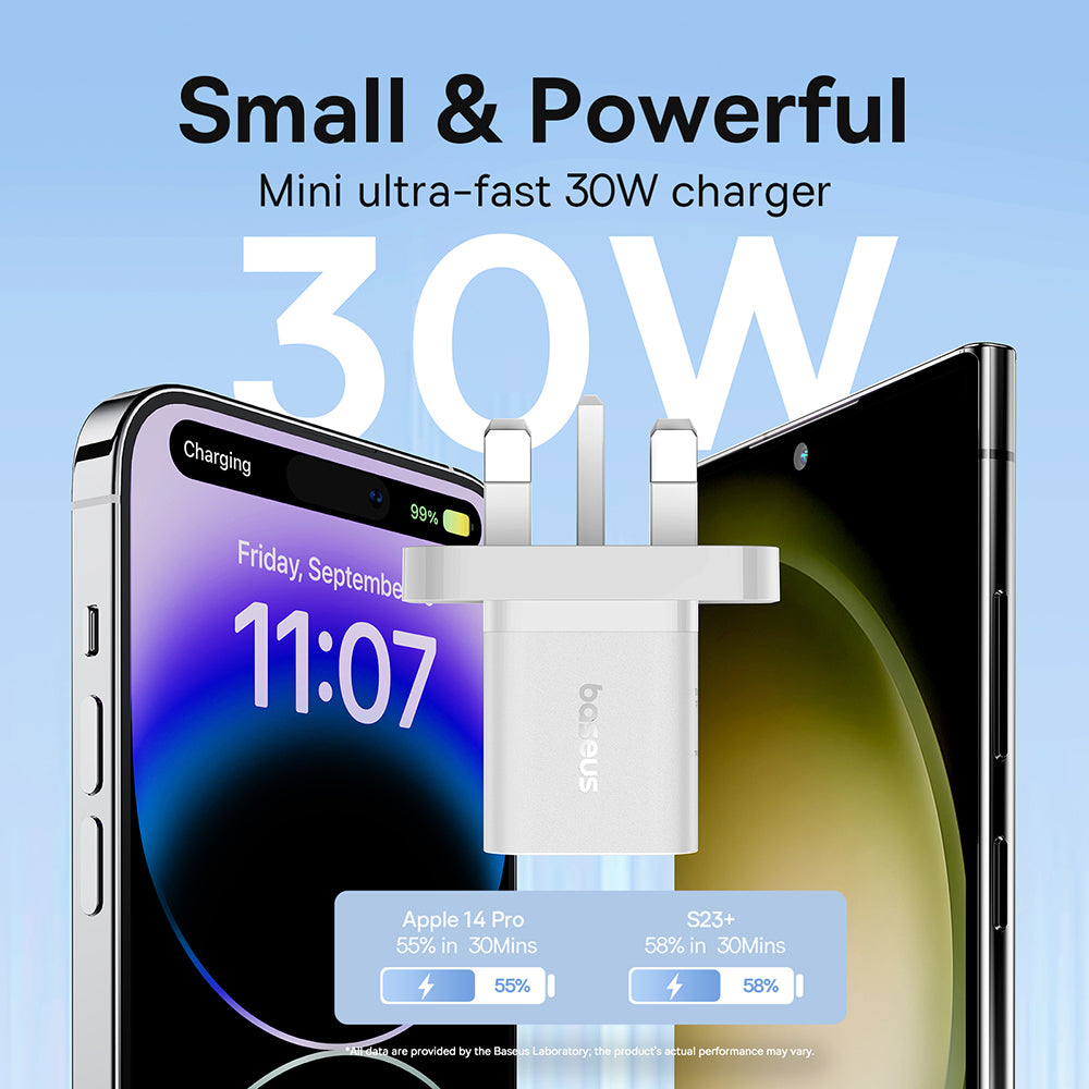 Polnilnik Baseus GaN5 UK, 30W, 3A, 1 x USB-C, Bel P10110906213-00