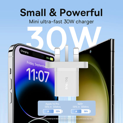 Polnilnik Baseus GaN5 UK, 30W, 3A, 1 x USB-C, Bel P10110906213-00