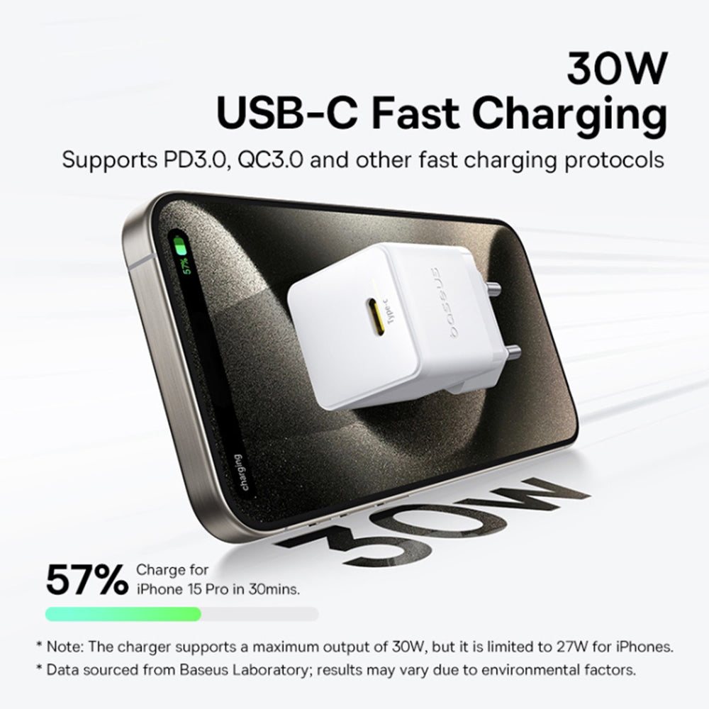 Polnilnik Baseus Palm, 30W, 3A, 1 x USB-C, Bel P10111605213-00