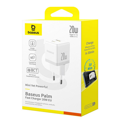 Polnilnik Baseus Palm, 20W, 3A, 1 x USB-A - 1 x USB-C, Bel CCZC20UE