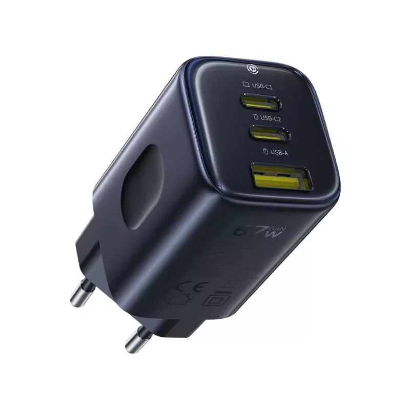 Polnilnik Baseus PicoGo AE11, 67W, 1 x USB-A - 2 x USB-C, črn E0121200