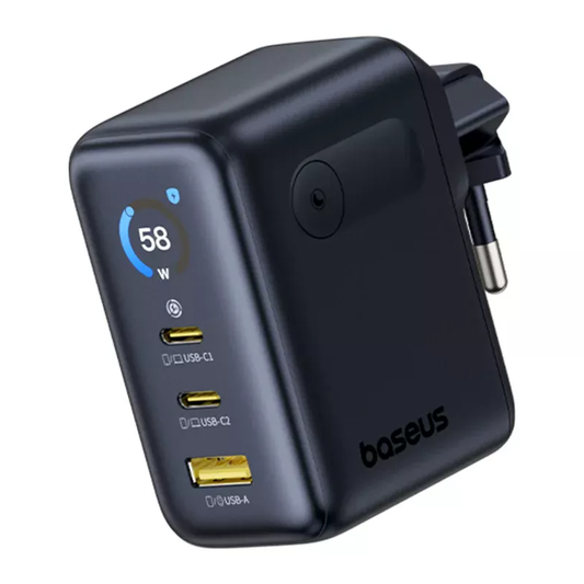 Omrežni polnilec Baseus PicoGo AE21 Display, 100W, 5A, 1 x USB-A - 2 x USB-C, Črn E0121B00
