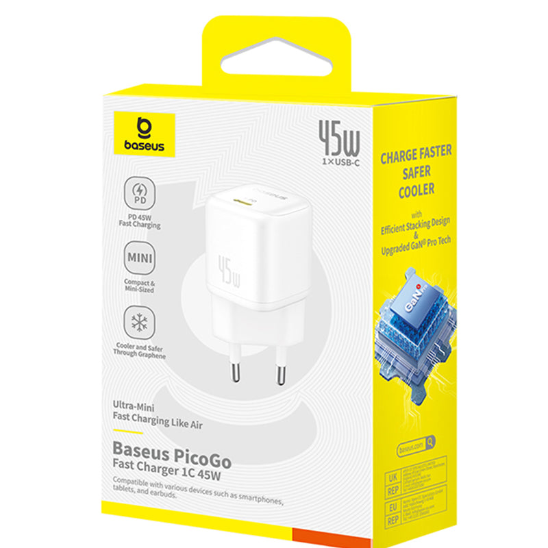 Polnilnik Baseus PicoGo, 45W, 3A, 1 x USB-C, Bel P10176800213-00