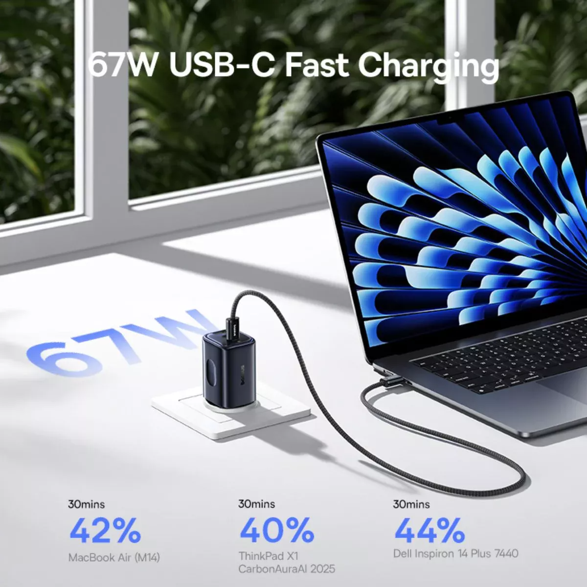 Polnilnik Baseus PicoGo AE11, 67W, 1 x USB-A - 2 x USB-C, črn E0121200