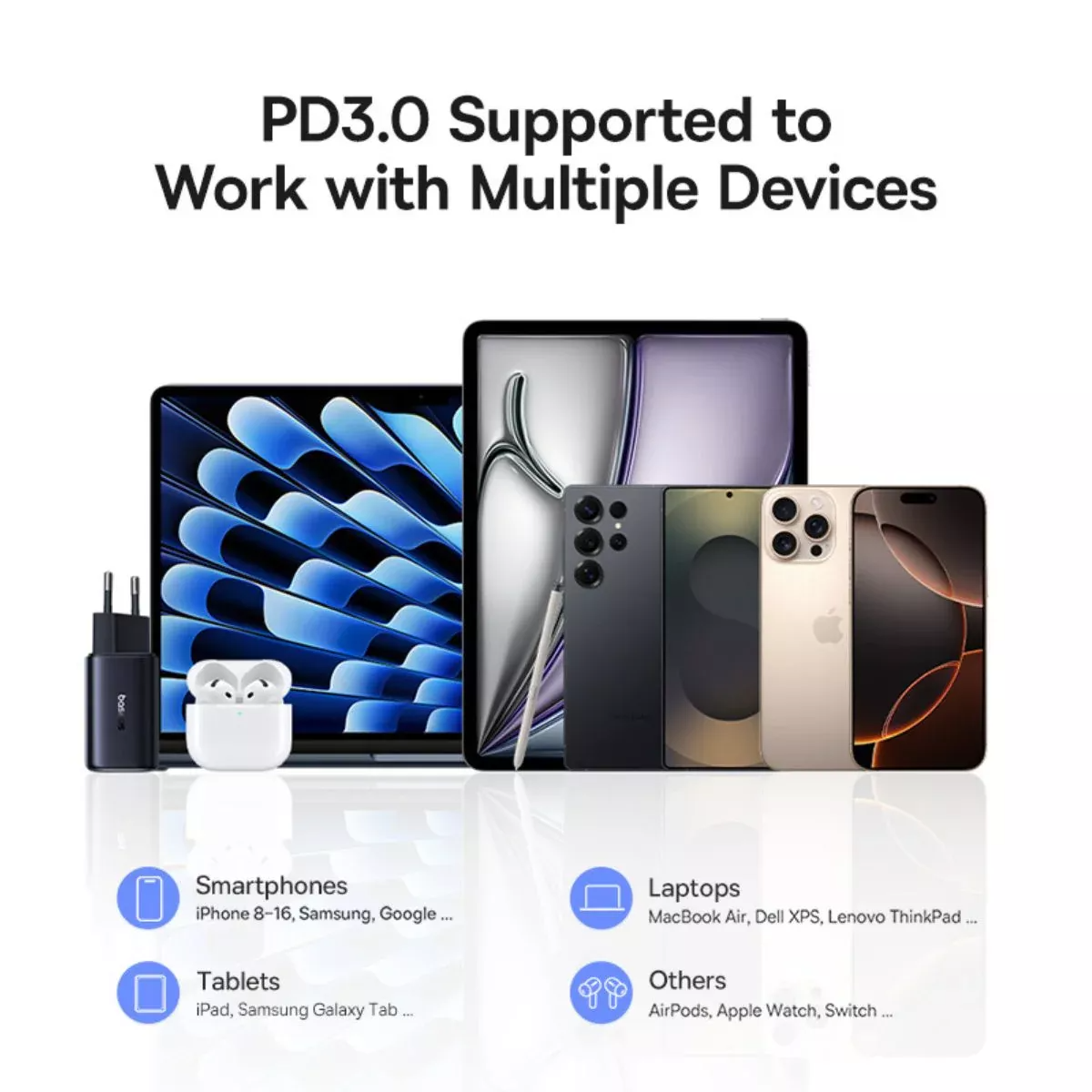 Polnilnik Baseus PicoGo AE11, 67W, 1 x USB-A - 2 x USB-C, črn E0121200