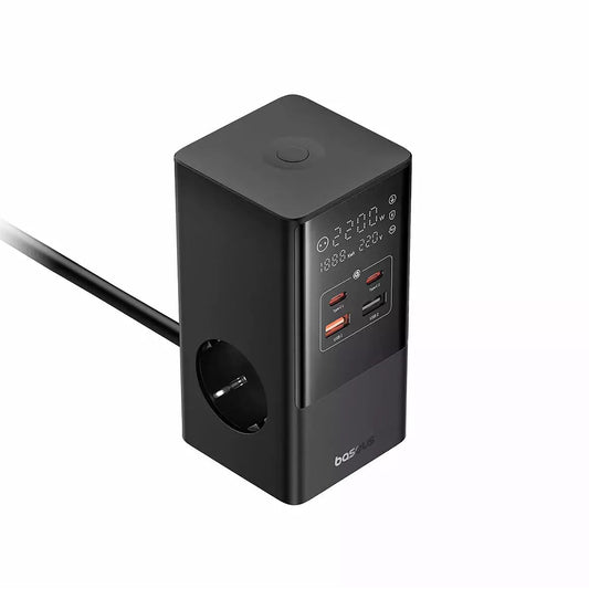 Polnilnik Baseus PowerCombo, 35W, 5A, 2 x USB-A - 2 x USB-C - 3 x Schuko, črn, ponovno zapakiran E00023606113-00