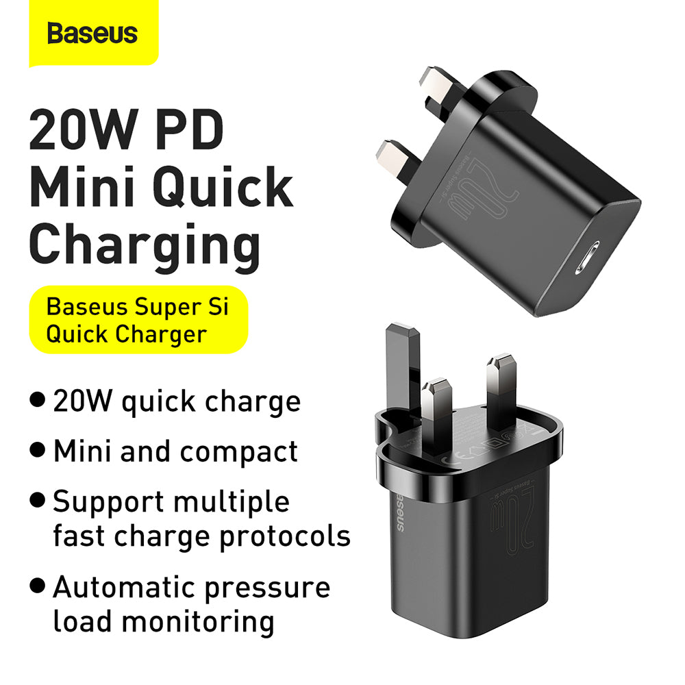 Polnilnik Baseus Super Si UK, 20W, 3A, 1 x USB-C, črn CCSUP-K01
