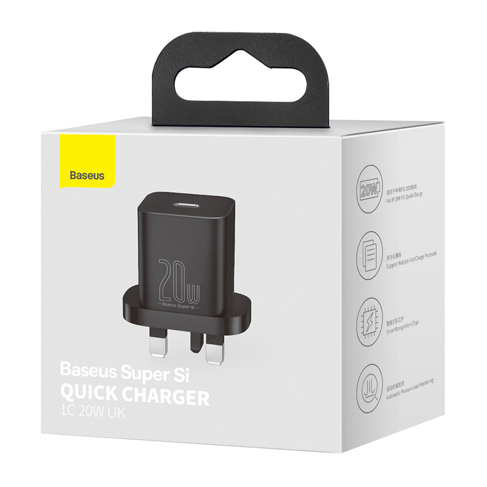 Polnilnik Baseus Super Si UK, 20W, 3A, 1 x USB-C, črn CCSUP-K01