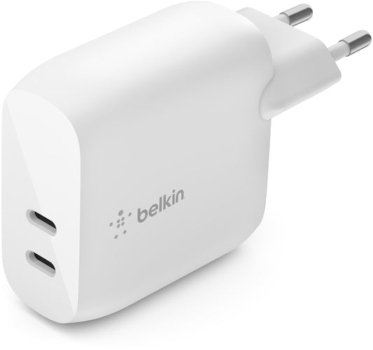 Omrežni polnilec Belkin BoostCharge Dual, 40W, 3A, 2 x USB-C, bel WCB006vfWH