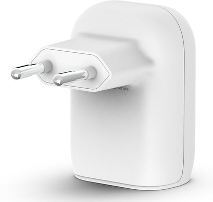Omrežni polnilec Belkin BoostCharge Dual, 37W, 3A, 1 x USB-A - x USB-C, bel WCB007vfWH