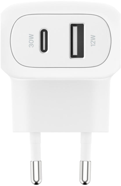 Omrežni polnilec Belkin BoostCharge Dual, 42W, 3A, 1 x USB-A - 1 x USB-C, bel WCB009vfWH
