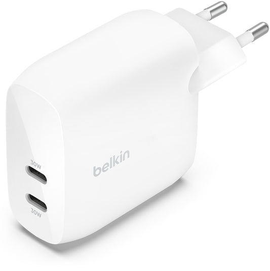 Polnilnik za omrežje Belkin BoostCharge Pro Dual, 60W, 3A, 2 x USB-C, bel WCB010vfWH