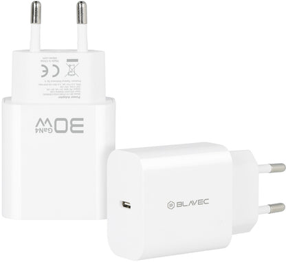 Omrežni polnilnik Blavec BC-14, 30 W, 3 A, 1 × USB-C, bel
