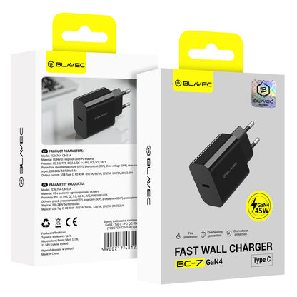 Polnilnik Blavec BC-7, 45W, 3A, 1 x USB-C, črn