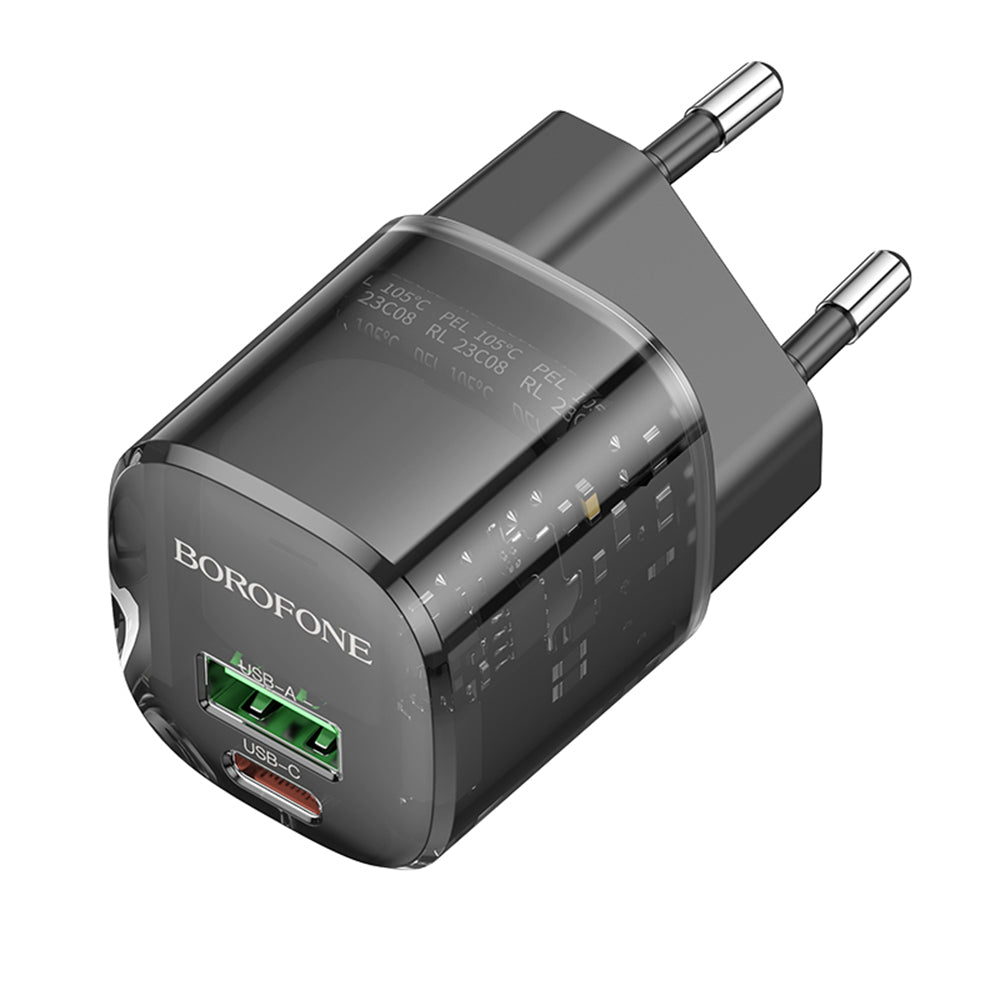 Polnilnik Borofone BN17 Sunlight, 20W, 3A, 1 x USB-A - 1 x USB-C, črn