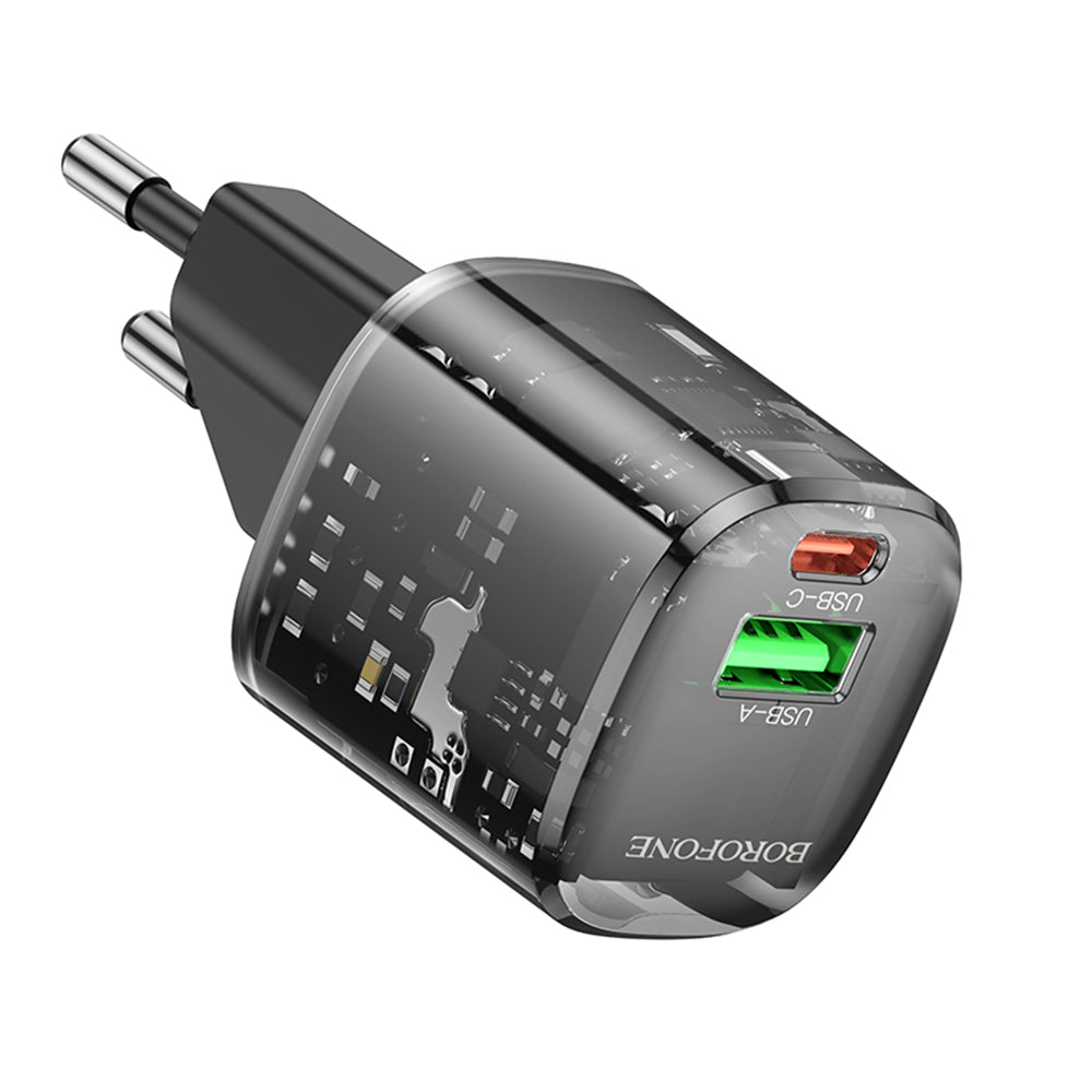 Polnilnik Borofone BN17 Sunlight, 20W, 3A, 1 x USB-A - 1 x USB-C, črn