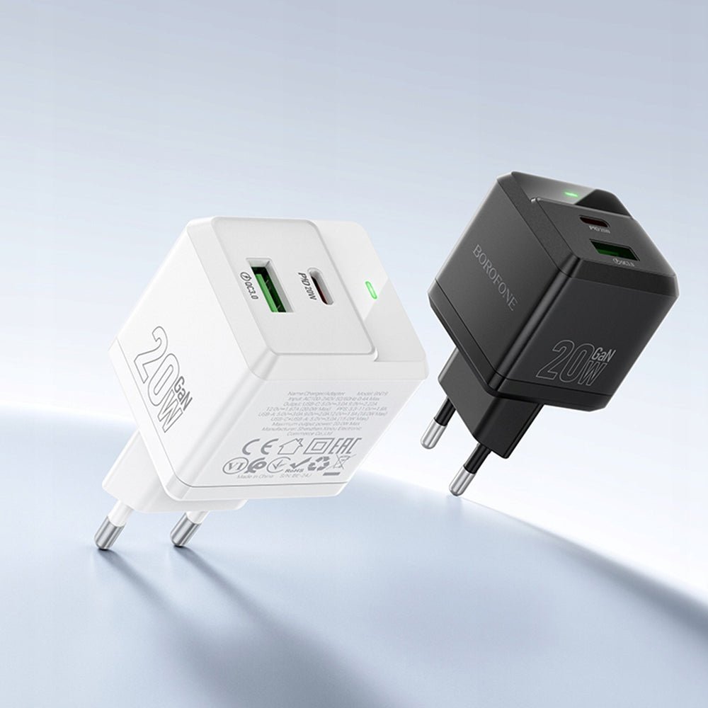 Polnilnik Borofone BN19 Intenso, 20W, 3A, 1 x USB-A - 1 x USB-C, črn