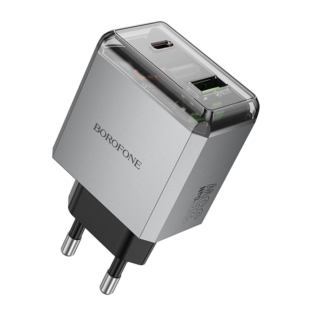 Polnilnik Borofone BN20 Lena, 35W, 3A, 1 x USB-A - 1 x USB-C, Siv