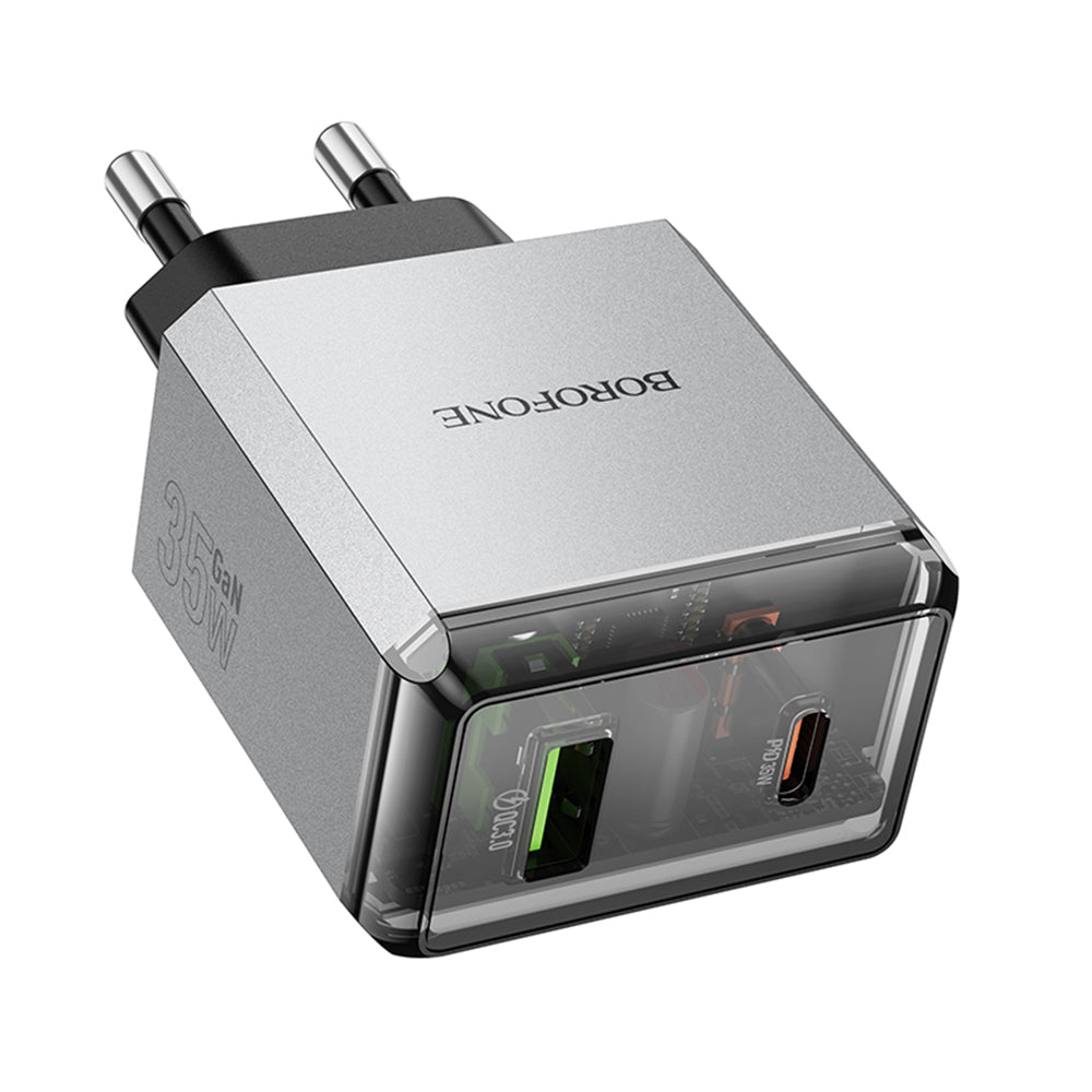 Polnilnik Borofone BN20 Lena, 35W, 3A, 1 x USB-A - 1 x USB-C, Siv