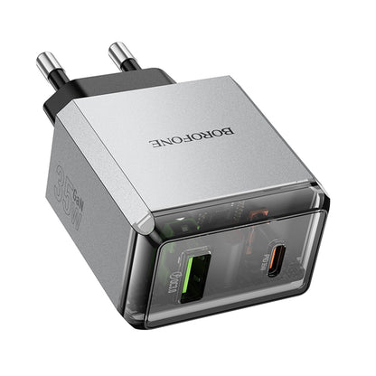 Polnilnik Borofone BN20 Lena, 35W, 3A, 1 x USB-A - 1 x USB-C, Siv