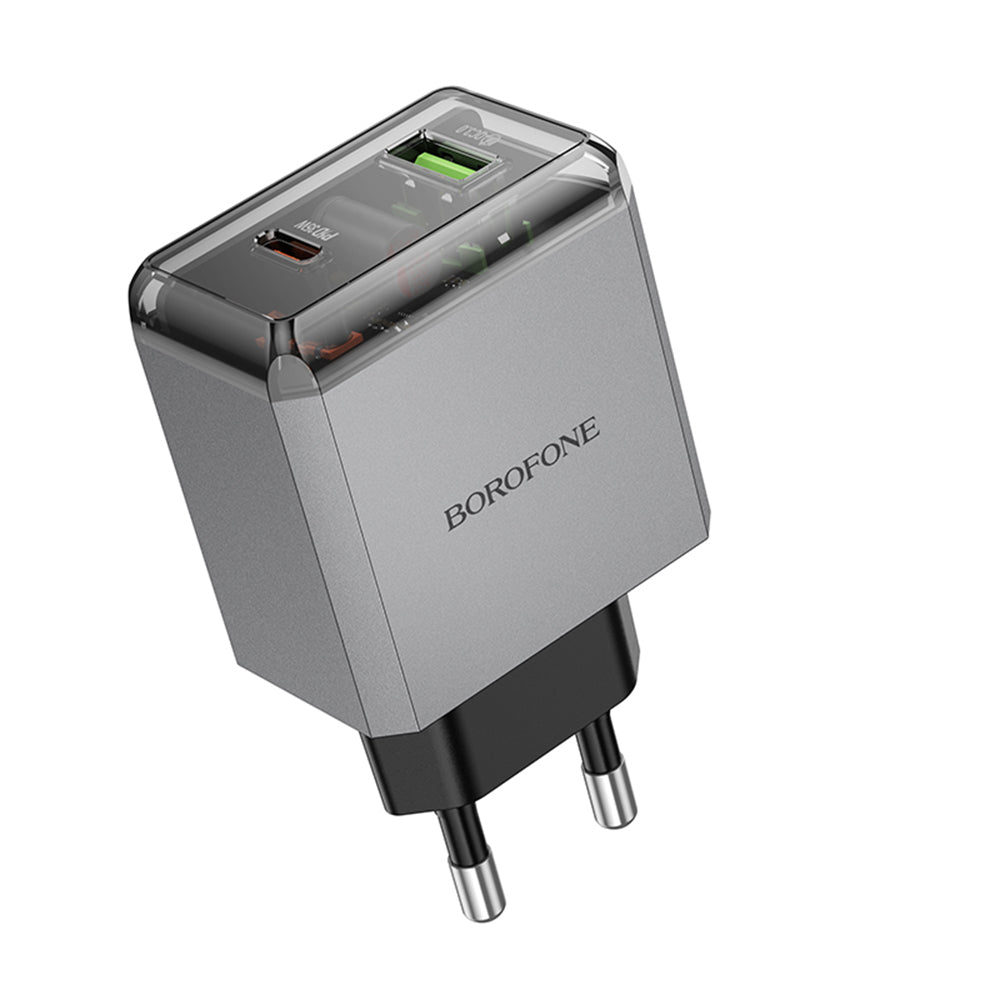 Polnilnik Borofone BN20 Lena, 35W, 3A, 1 x USB-A - 1 x USB-C, Siv