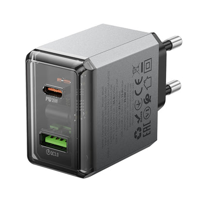 Polnilnik Borofone BN20 Lena, 35W, 3A, 1 x USB-A - 1 x USB-C, Siv
