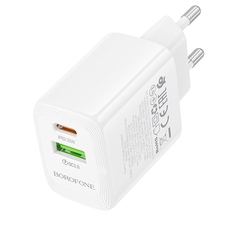 Polnilnik Borofone BN27 Fuente, 20W, 3A, 1 x USB-A - 1 x USB-C, Bel