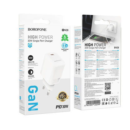 Polnilnik Borofone BN28 Fuente, 30W, 3A, 1 x USB-C, Bel