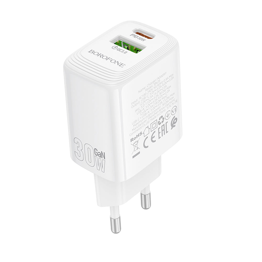 Polnilnik Borofone BN29 Fuente, 30W, 3A, 1 x USB-A - 1 x USB-C, Bel