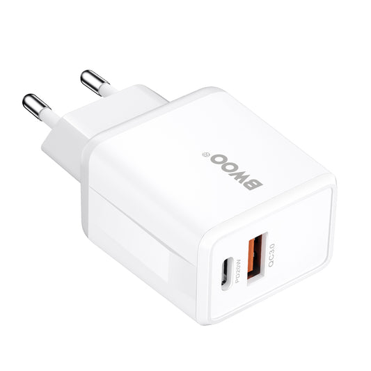 Polnilnik BWOO CDA182, 38W, 3A, 1 x USB-A - 1 x USB-C, Bel