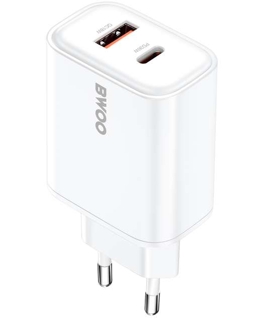 Polnilnik BWOO CDA207, 36W, 3A, 1 x USB-A - 1 x USB-C, Bel