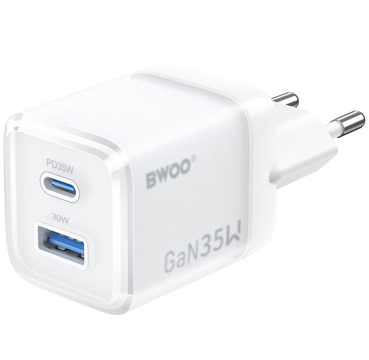 Polnilnik omrežja BWOO CDA222, 35W, 3A, 1 x USB-A - 1 x USB-C, Bel