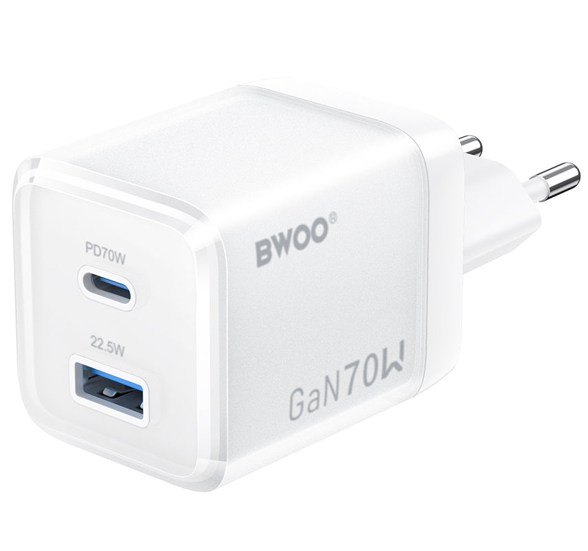 Polnilnik BWOO CDA224, 70W, 3.25A, 1 x USB-A - 1 x USB-C, Bel