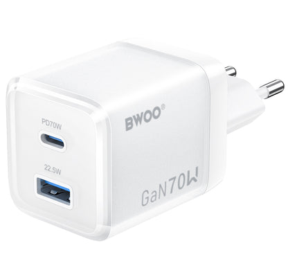 Polnilnik BWOO CDA224, 70W, 3.25A, 1 x USB-A - 1 x USB-C, Bel